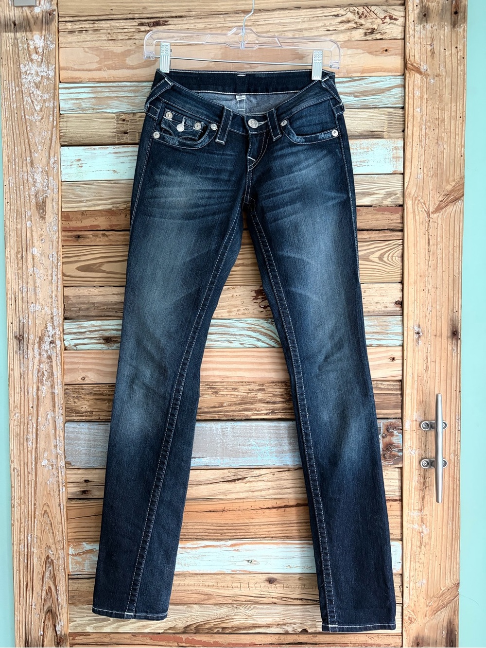 True Religion Skinny Jeans Size 23 Dark Wash Horseshoe Flap Pocket